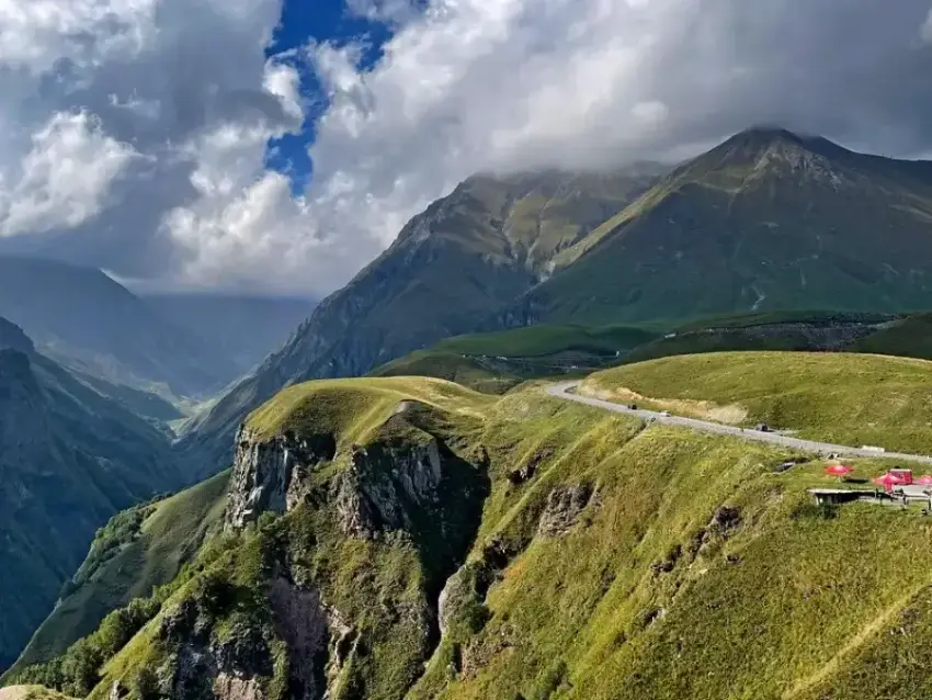 Mountain road through a highland village