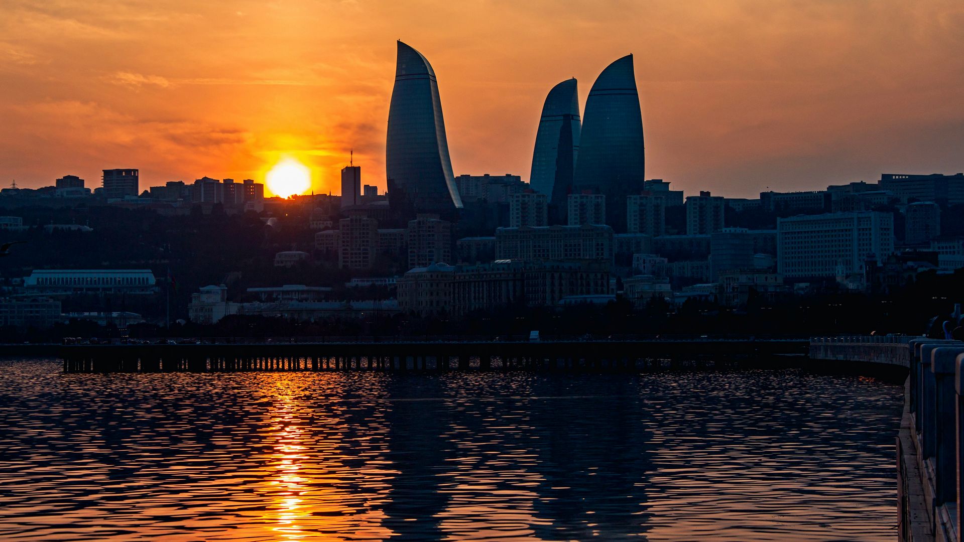 Baku Old City with Flame Towers
