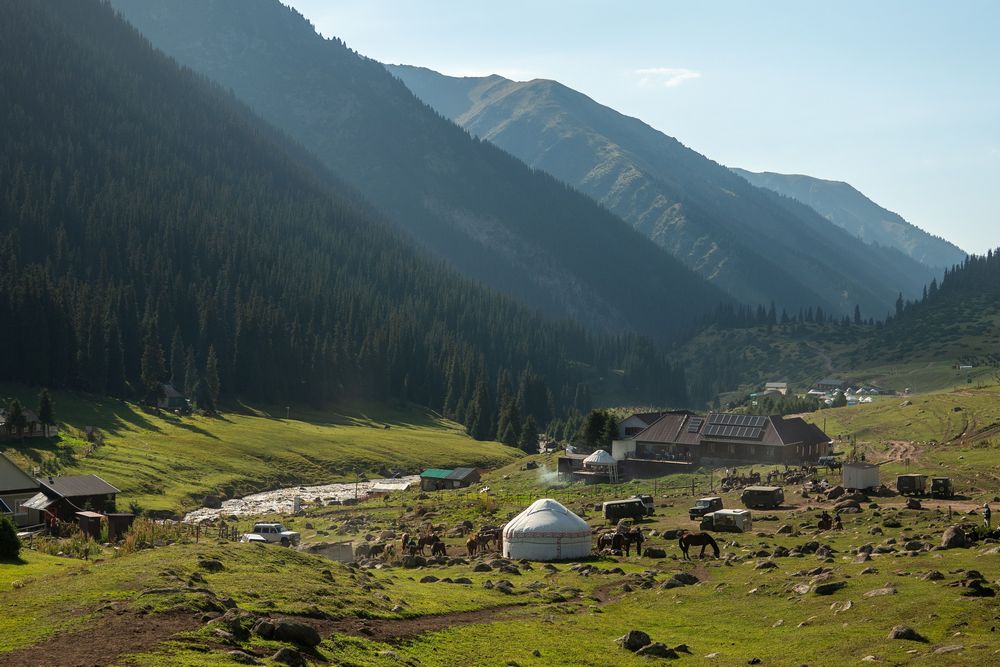 Afrosiyob high-speed train on a mountain route