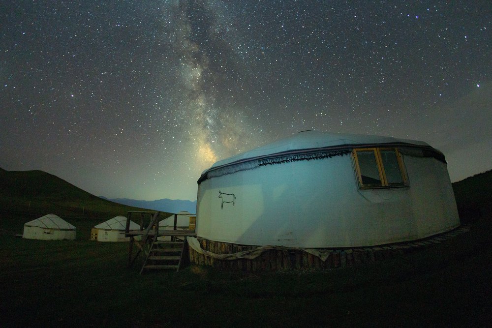 Yurt camp at dusk